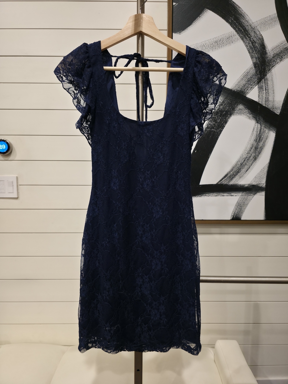 Navy Lace Flutter Sleeve Women's Dress